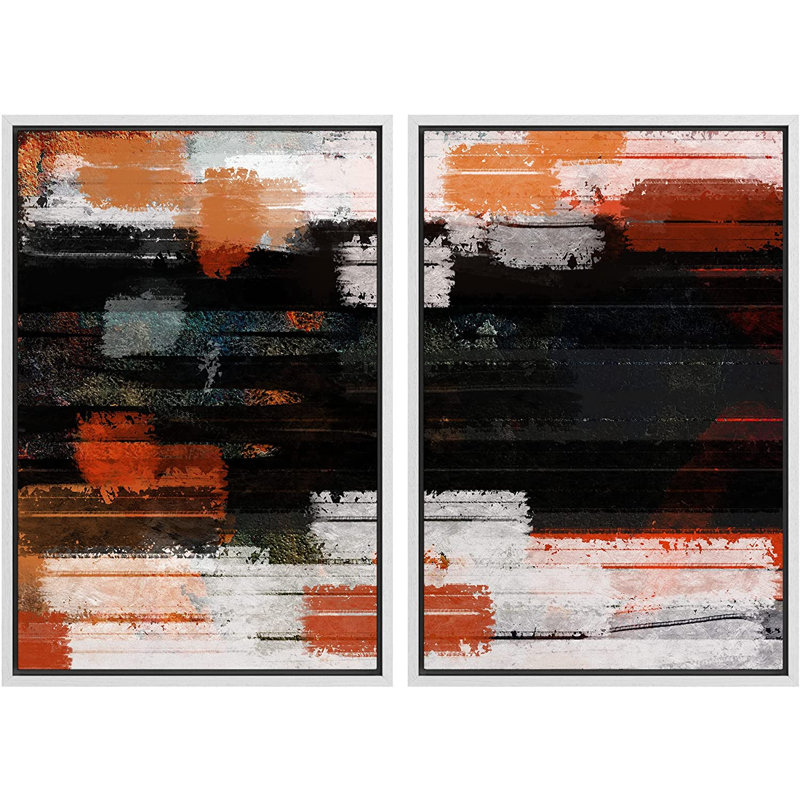 Grunge Abstract Paint Stroke Effect " Orange Black Grunge Stroke Collage " 2 - Pieces, 24" H x 36" W x 2" D