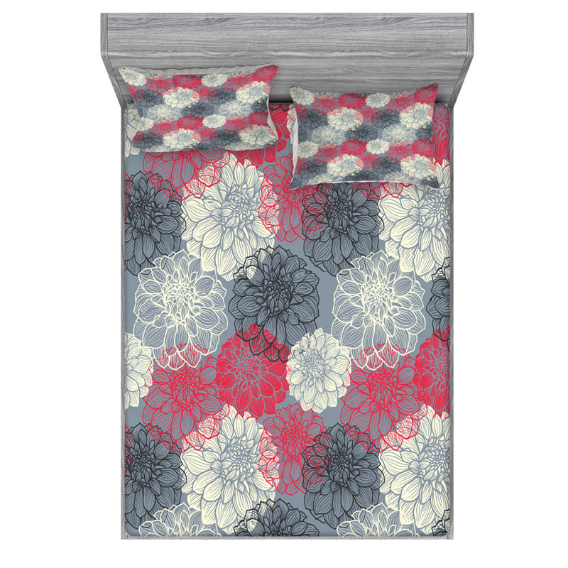 Microfiber Floral Sheet Set, Queen Sheet Set + Fitted Sheet + 2 Pillowcases