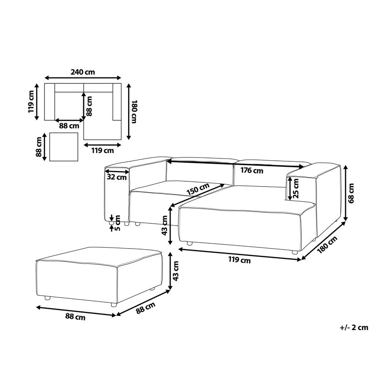 APRICA 2 Seater Sofa & Chaise, Right Hand Facing