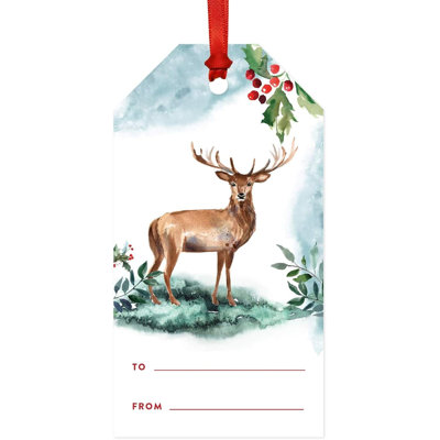 Étiquettes-cadeaux de Noël classiques, cerf aquarelle, joyeux Noël à, paquet de 20
