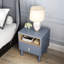 Table de chevet bleue de style moderne avec tiroir et espace de présentation - Armoire en bois avec poignées en cuir