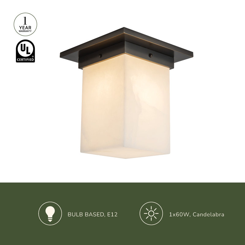 Mineral 8-in Brass Flush Mount, Alabaster, Oil Rubbed Bronze