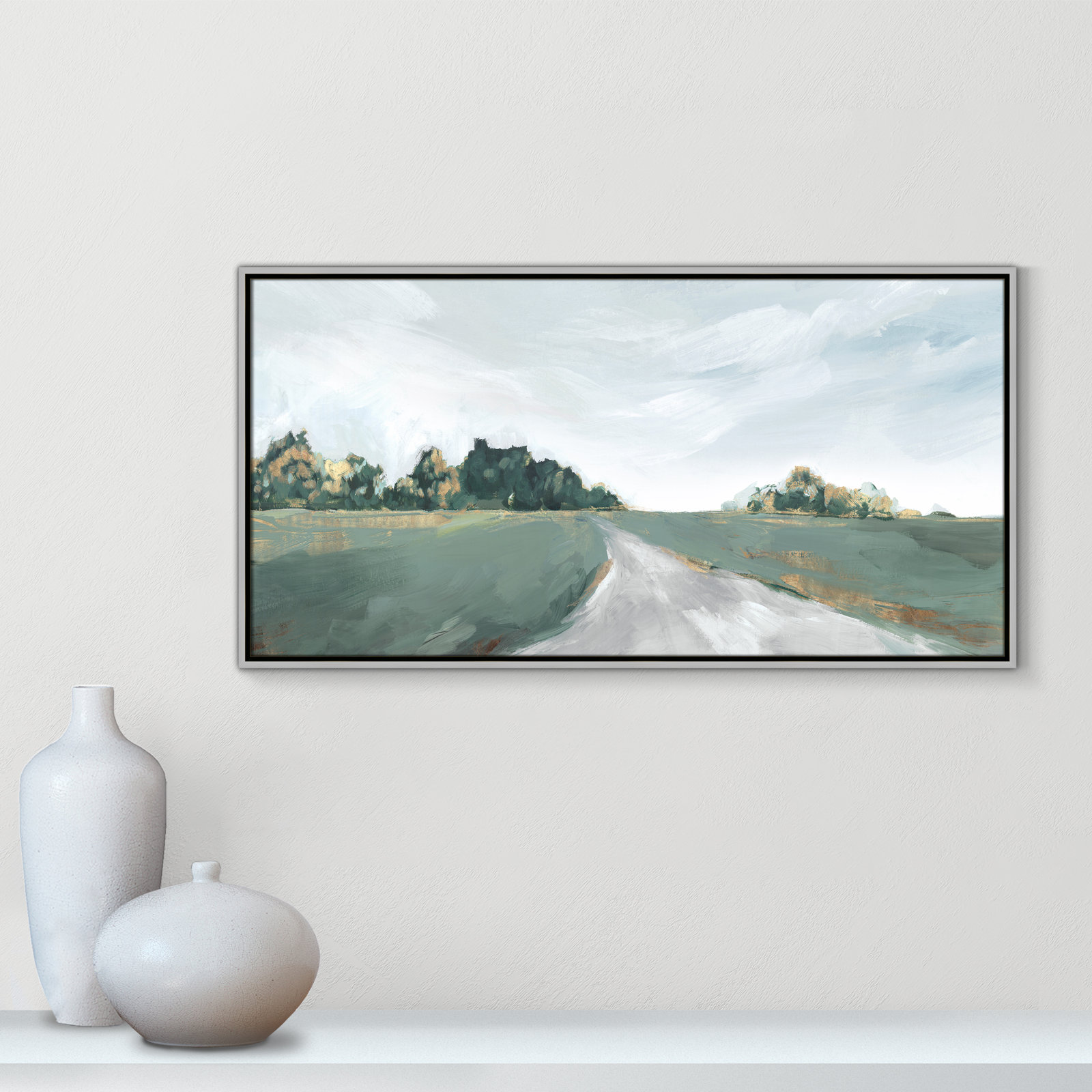 Field of Dreams by Isabelle Z - Painting Print, Picture Framed Canvas, 21.5" H x 41.5" W, White