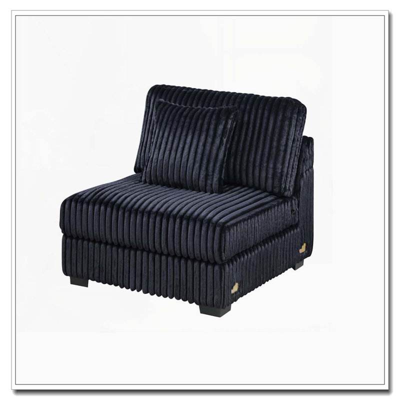 Chaise sans accoudoirs en velours côtelé noir - Modulaire - Coussin inclus