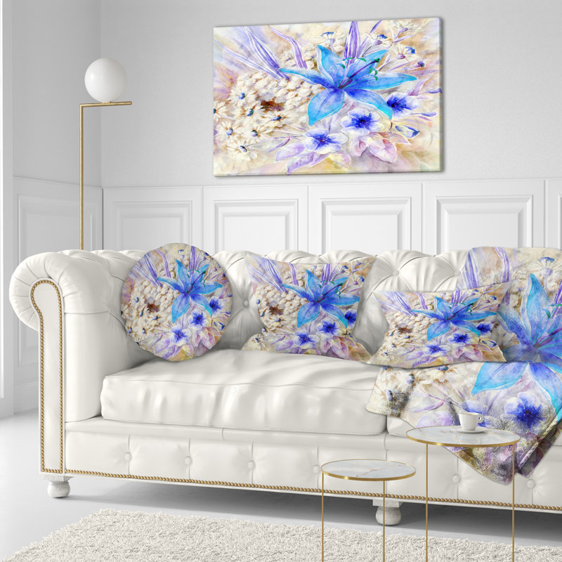 Fleurs, feuilles, aquarelle, impression florale, 16 po x 1 po, Coussin décoratif