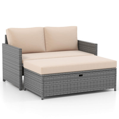 2 Pcs Patio Loveseat With 31 Gal Multifunctional Storage Ottoman And Soft Cushions by Ebern Designs