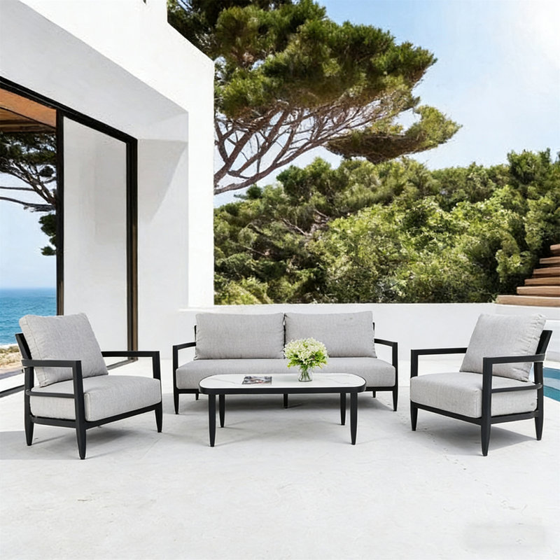 Ensemble de conversation d'extérieur 4 pièces avec fauteuils club modernes