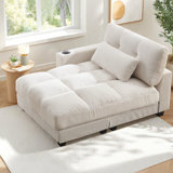 44" Corduroy Chaise Lounge With A Reversible Armrest, Charging Port, Cup Holders & Side Pockets