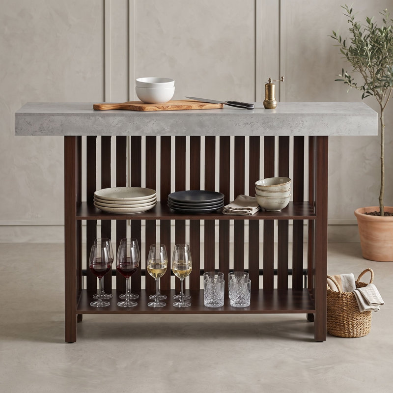 Table de bar multifonctionnelle à hauteur de comptoir avec rangement pour le vin à 2 niveaux et repose-pieds, Gris naturel