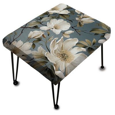 Repose-pieds rectangulaire gris et blanc en forme de fleur d'orchidée