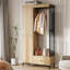 Armoire-penderie moderne avec cadre en bois et métal, portes doubles, tringle suspendue ouverte et tiroir inférieur pour la chambre à coucher, petits espaces-1479711384