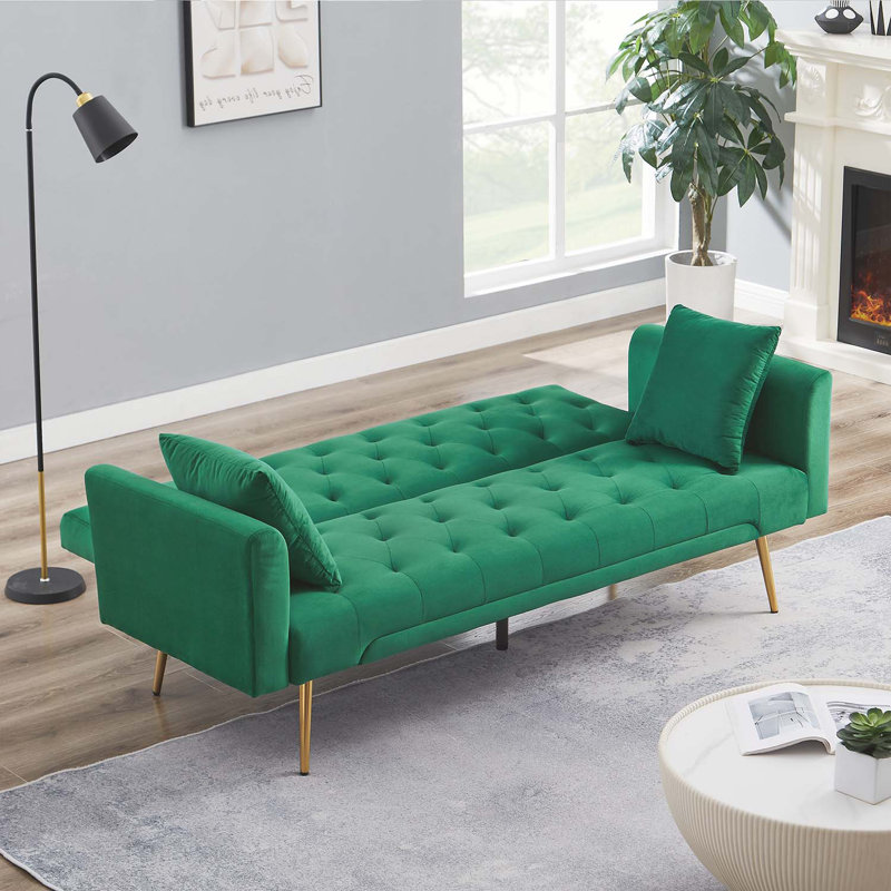 Canapé-lit rembourré de style moderne 71,65 po, Velours vert