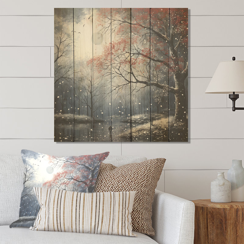 «Blue Forest Tranquility In Winter IV» - fruits sur bois, H 15 po x l 15 po