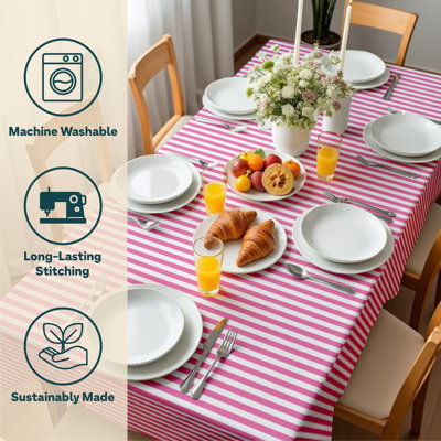 Pink Striped Tablecloth 84" x 60"