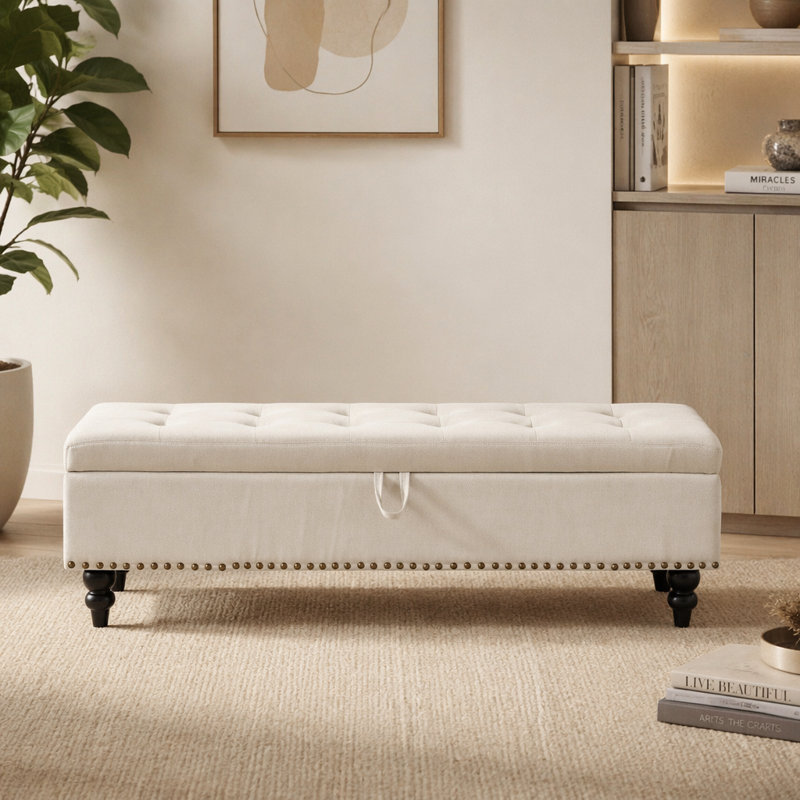 59" Bed Bench Ottoman With Storage Fabric