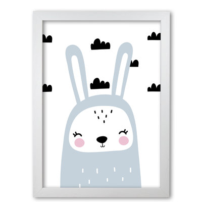 Blue Scandi Bunny With Clouds - Painting