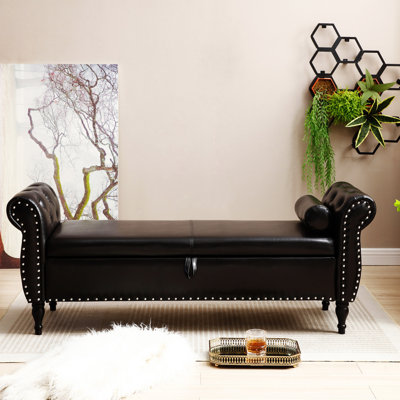 63"" PU Upholstered End Of Bed Bench Flip Top Entryway Ottoman With Safety Hinge Storage Rectangular Sofa Stool Buttons Tufted Nailhead Trimmed Solid W -  Brayden StudioÂ®, E0B488568D93473485228C9A5CF7B377