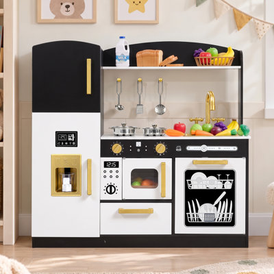 Wooden Play Kitchen Set for Kids with Ice Maker, Sink, Microwave, Dishwasher & Accessories – Educational Role Play Toy for Toddlers Ages 3+