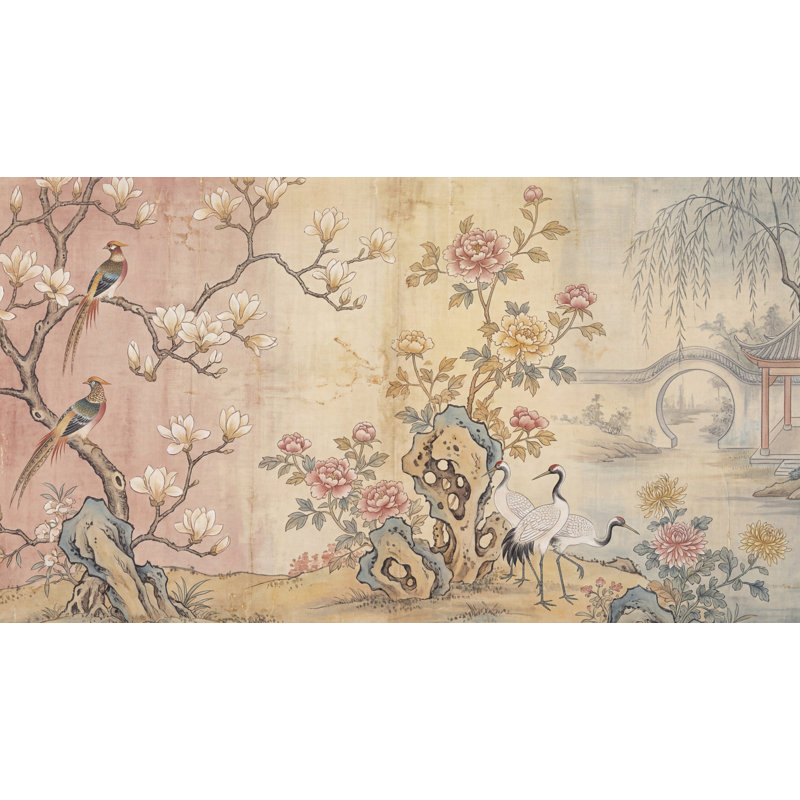 Papier peint chinois paysage chinois, 100"x96", Non-Woven Nonpasted