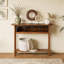 Console haute vintage en bois massif de 112 cm de large avec rangement, couleur noyer, idéale pour une entrée.