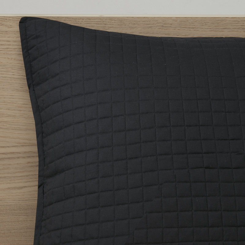 King Black Cotton Reversible Quilt Set with Decorative Pillows