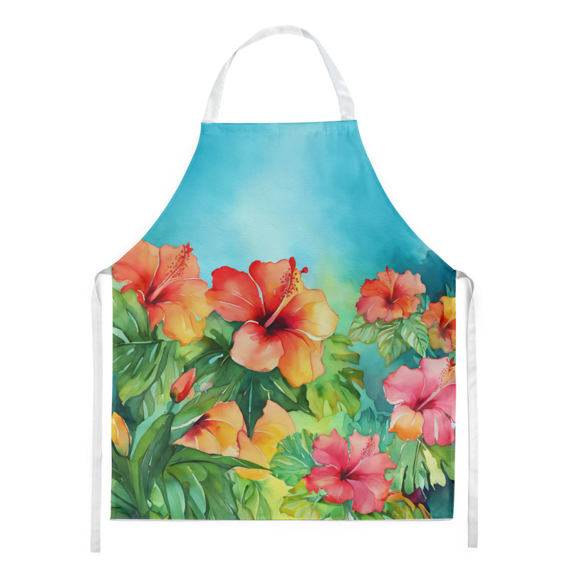 Tennessee Iris in Watercolor Apron, Yellow Hawaii Hawaiian Hibiscus