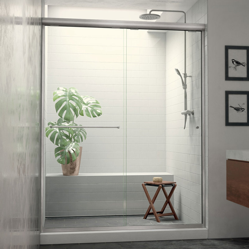 Porte de douche sans cadre 60 "x 77" Ese, Vers la droite, Nickel brossé