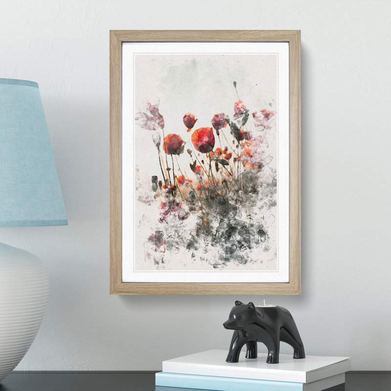 Poppy Flowers - Framed Print, 63cm H x 45cm W x 2cm D, Oak Framed