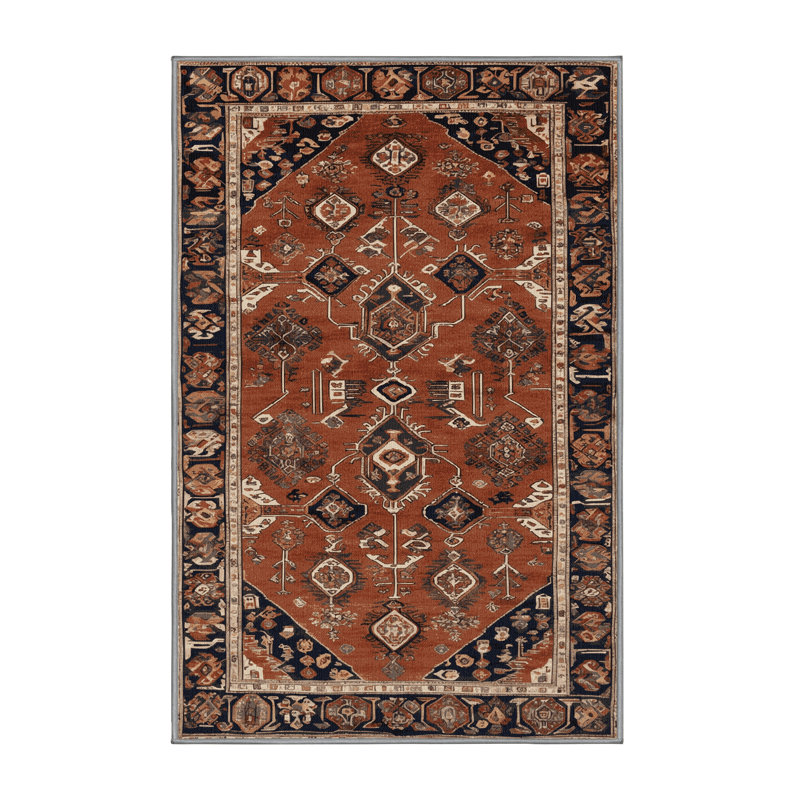 Machine Washable Turkish Brown Area Rug, Rectangle 6' x 9'