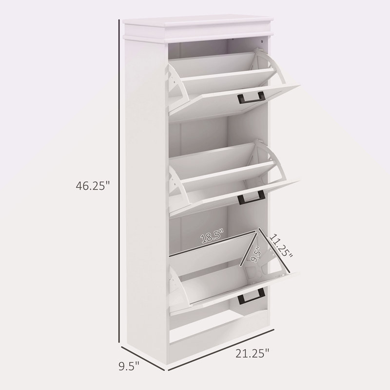 Range-chaussures pour l'entrée, range-chaussures étroit avec 3 tiroirs rabattables et tablettes réglables pour 15 paires de chaussures