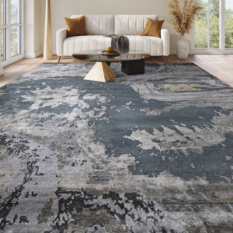 Hand Woven Wool Abstract Area Rug, Rectangle 10' x 14'