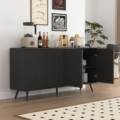 Sideboard Buffet Cabinet with Storage, Long Sideboard Storage Cabinet with 4 Doors, Wood Credenza Console Coffee Bar Cabinets with Adjustable Shelves