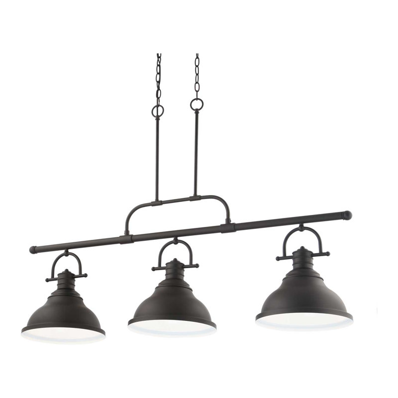  Luminaire suspendu linéaire intégré en bronze à 3 lumières pour îlot de cuisine avec bols en forme de cloche, Bronze Foundry