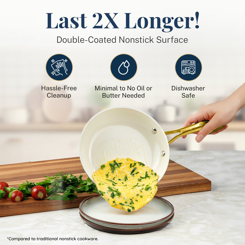 Navy and Cream 12-Piece Nonstick Stainless Steel Cookware Set