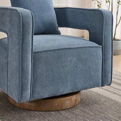 Fauteuil pivotant d'appoint de 73,5 cm de large, dossier ouvert, style canapé moderne et confortable avec base patinée, idéal pour chambre d'enfant, chambre à coucher, salon, hôtel ou bureau ; fauteuil club de détente avec accoudoirs (mélange de lin).