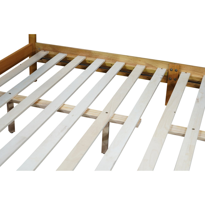 Queen Size Bed, Rubber Wood And Plywood, Fleece Upholstered Headboard, Beech White, Stable Bed Side Rails Design