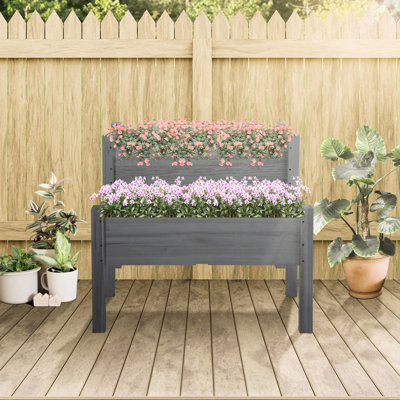 Jardinière en bois 34 po x 34 po x 28 po 2, pour patio, fleurs de fines herbes grises