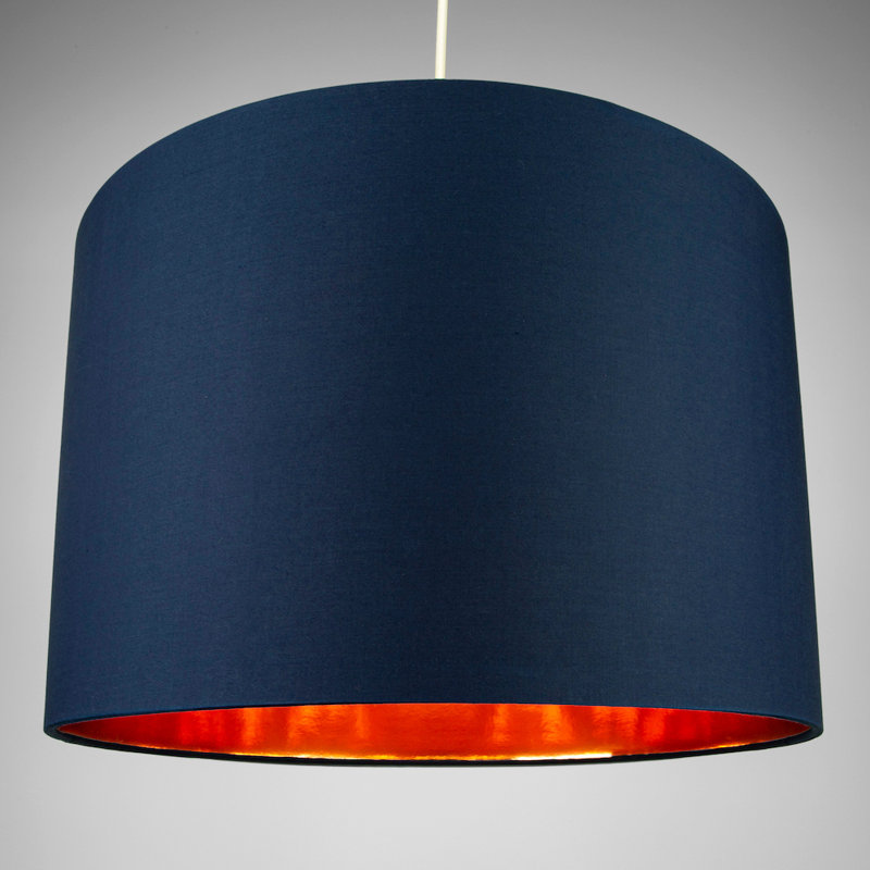 Contemporary Cotton Lamp/Light Shade with Shiny Paper Inner, Midnight Blue, 20cm H x 30cm W x  30cm D