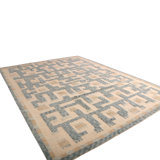 Rug & Kilim’S Scandinavian Geometric Cream & Blue Wool Pile Rug