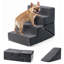Ensemble d'escalier pour animaux de compagnie convertible 3 en 1, comprenant 4 marches en mousse, une rampe et un lit pour animaux, un revêtement en polyester doux, idéal pour les chiens âgés, blessés ou de petite taille, gris.