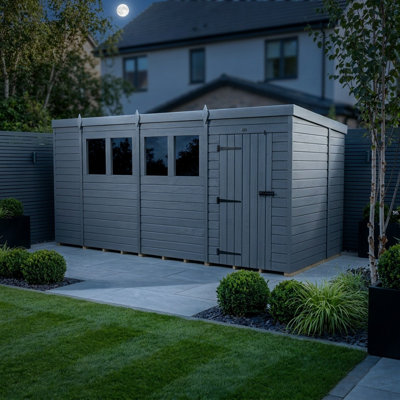Total Sheds 14ft x 7ft Composite Pent Garden Shed - Single Door - With Windows - EPDM Rubber Roof - UK Manufactured