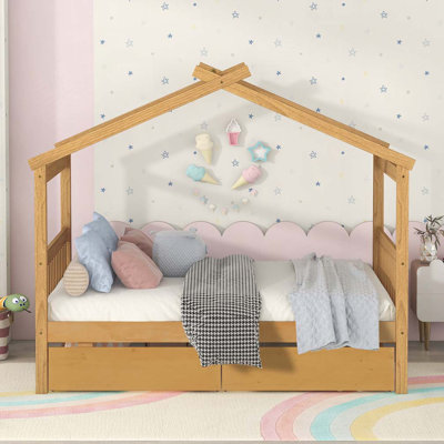 Cadre de lit, lit en bois avec tiroirs de rangement
