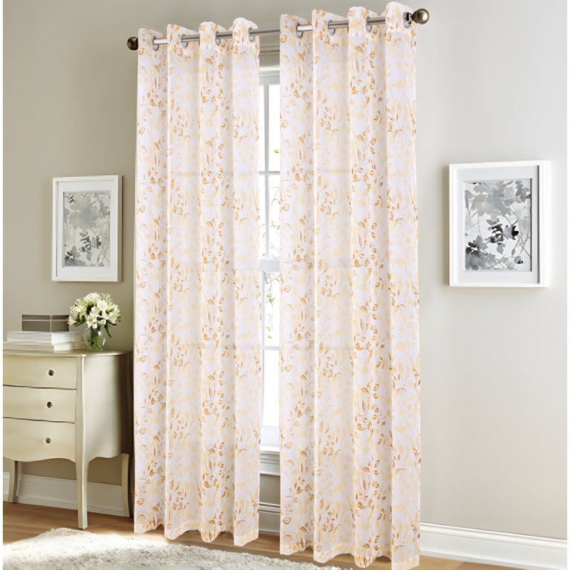 Panneau de rideau transparent à motif de feuilles Taylor , L 54 po x L 95 po, Or