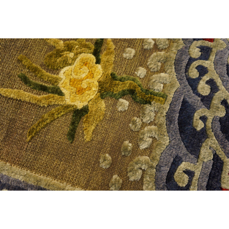 Hand Knotted Silk Area Rug in Brown