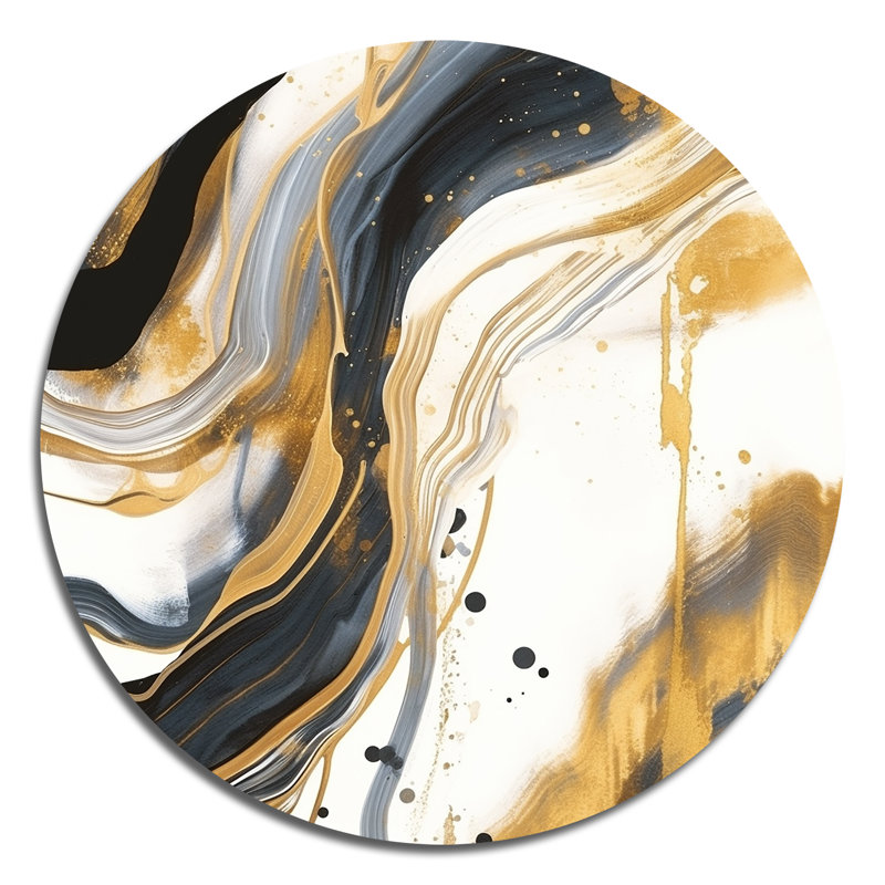 Marbre, peinture I - art abstrait marbre rond sur métal, H 23 po x l 23 po x P 1 po