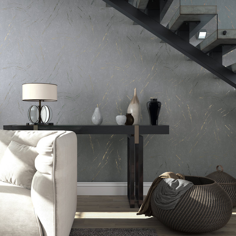 Serene Collection Metallic Hue Plaster Design 33' L x 21" W Wallpaper Roll, Dark Gray