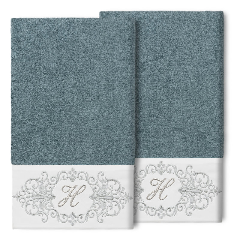 Ensemble de serviettes de bain 2 pièces en coton Monica, Bleu sarcelle, H