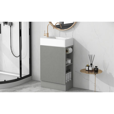 Grey 18.6" Bathroom Vanity With Board And Ceramic Sink, Stable Shelf Cabinet