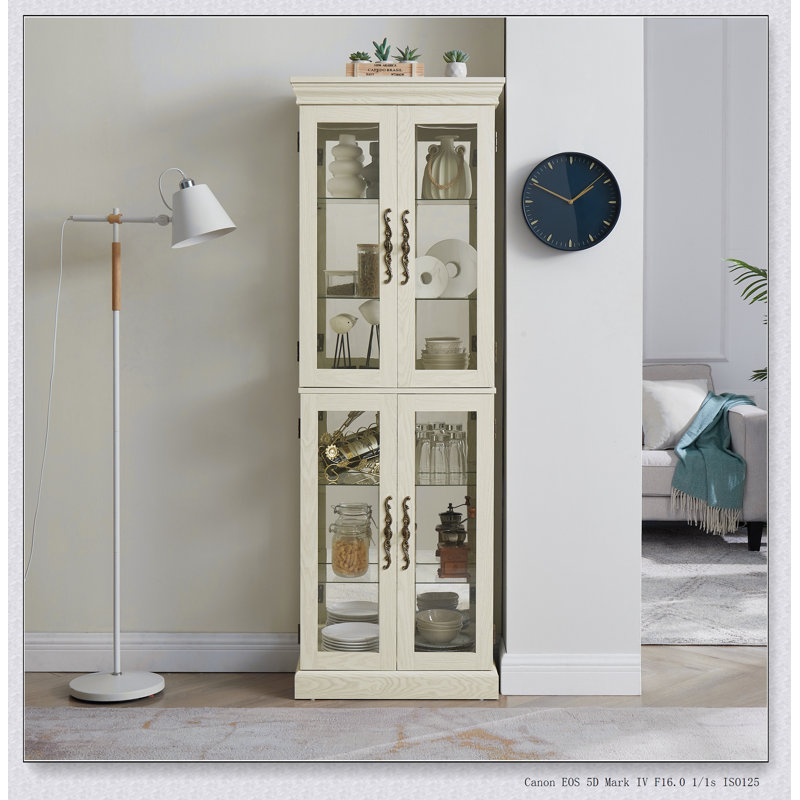 Vitrine lumineuse en verre avec cadre en bois, idéale pour mettre en valeur des objets de collection et améliorer l'esthétique de la pièce