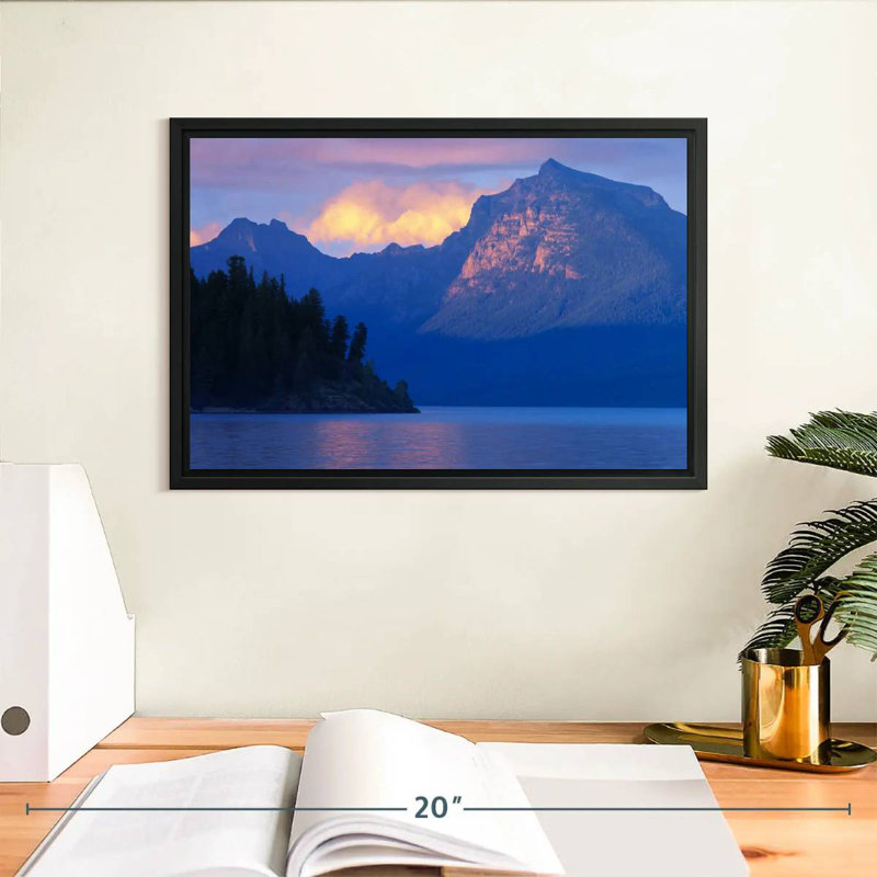 Scène de montagne du lac Mcdonald, Cadre flottant noir, 13 po x 9 po